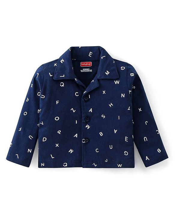 Babyhug Cotton Single Jersey Knit Full Sleeves Night Suit Text Print - Navy Blue