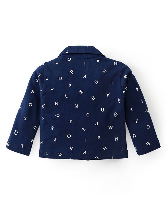 Babyhug Cotton Single Jersey Knit Full Sleeves Night Suit Text Print - Navy Blue