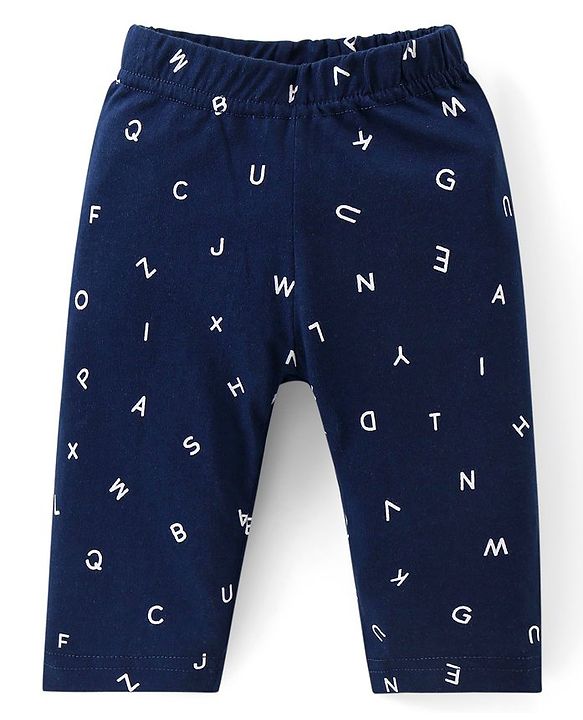 Babyhug Cotton Single Jersey Knit Full Sleeves Night Suit Text Print - Navy Blue