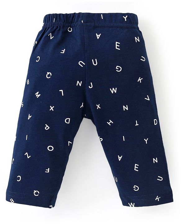 Babyhug Cotton Single Jersey Knit Full Sleeves Night Suit Text Print - Navy Blue