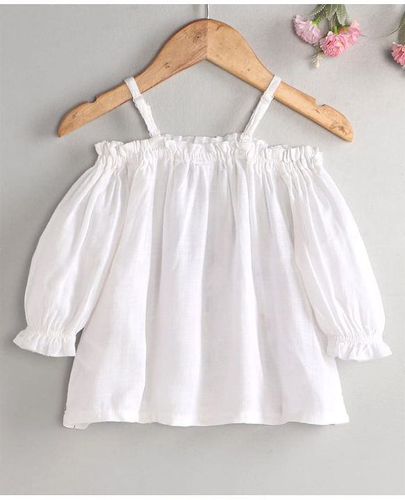 Babyhug Rayon Three Fourth Sleeves Floral Printed Off Shoulder Top - White