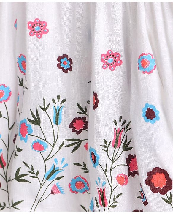 Babyhug Rayon Three Fourth Sleeves Floral Printed Off Shoulder Top - White