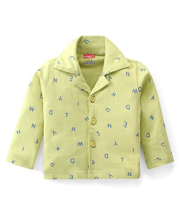 Babyhug Cotton Knit Full Sleeves Night Suit With Alphabets Print - Limegreen