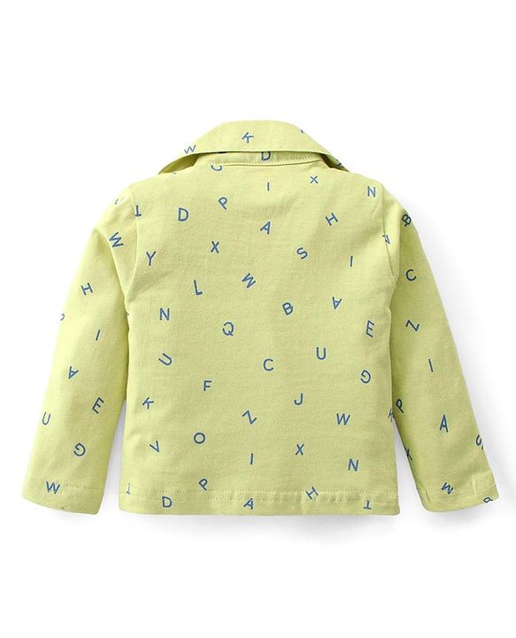 Babyhug Cotton Knit Full Sleeves Night Suit With Alphabets Print - Limegreen