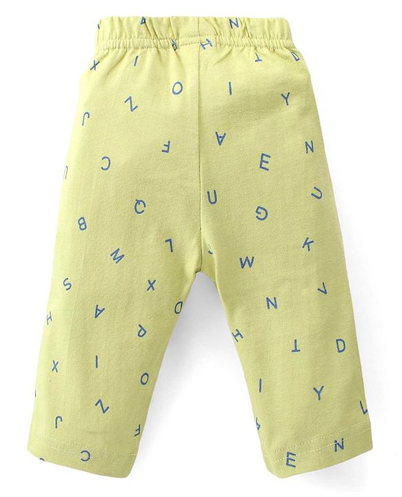 Babyhug Cotton Knit Full Sleeves Night Suit With Alphabets Print - Limegreen