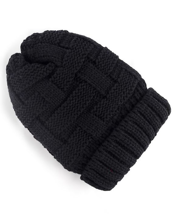 Pine Kids Woollen Cap with Cable Knit Design - Black