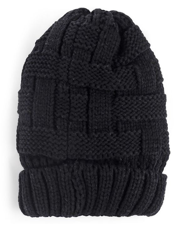 Pine Kids Woollen Cap with Cable Knit Design - Black