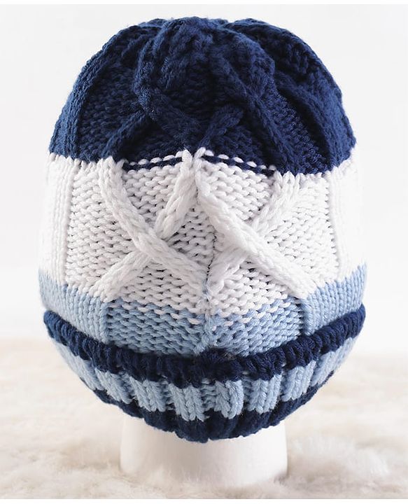 Pine Kids Knit Stripe Design Winter Cap - White & Blue