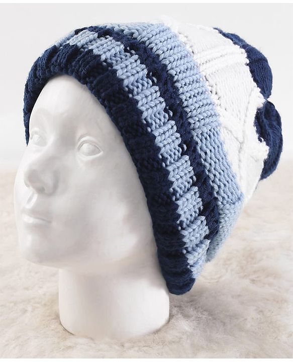 Pine Kids Knit Stripe Design Winter Cap - White & Blue