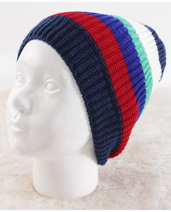 Pine Kids Knit Stripe Designed Winter Cap - Blue & Red