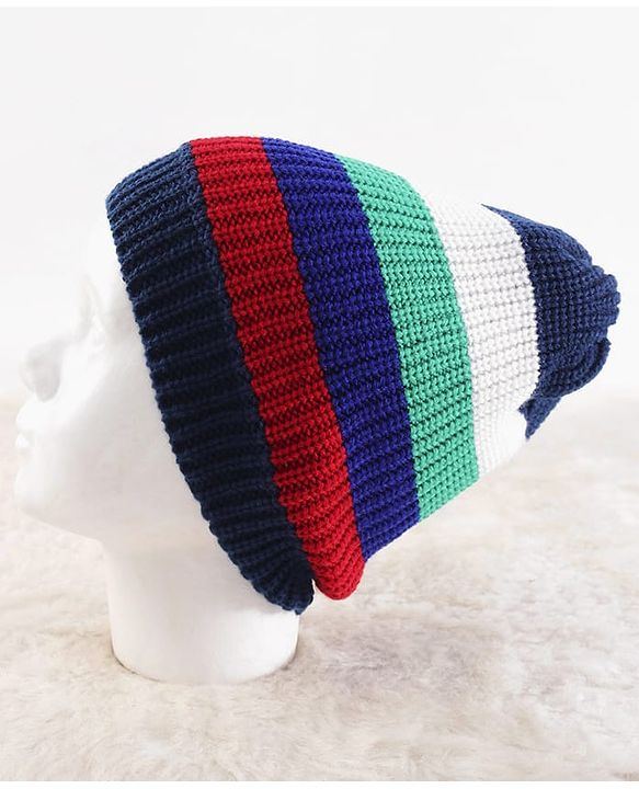 Pine Kids Knit Stripe Designed Winter Cap - Blue & Red