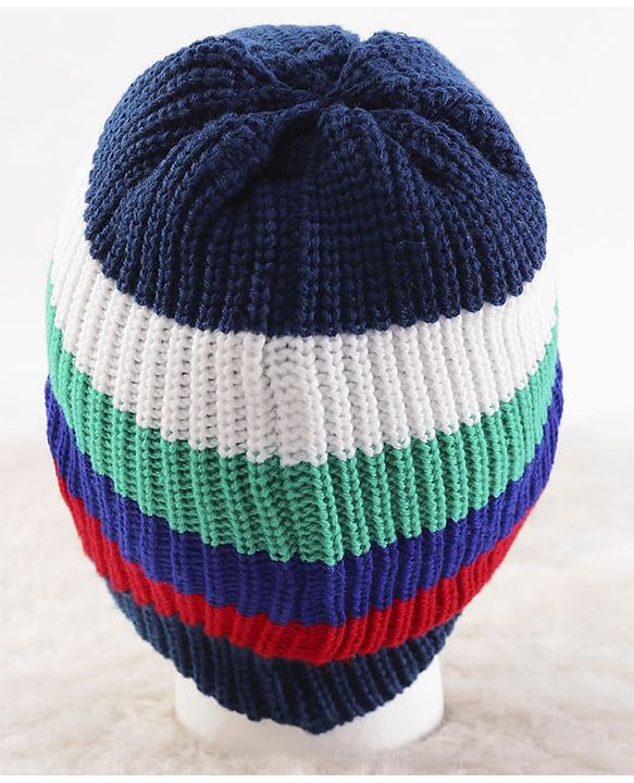 Pine Kids Knit Stripe Designed Winter Cap - Blue & Red