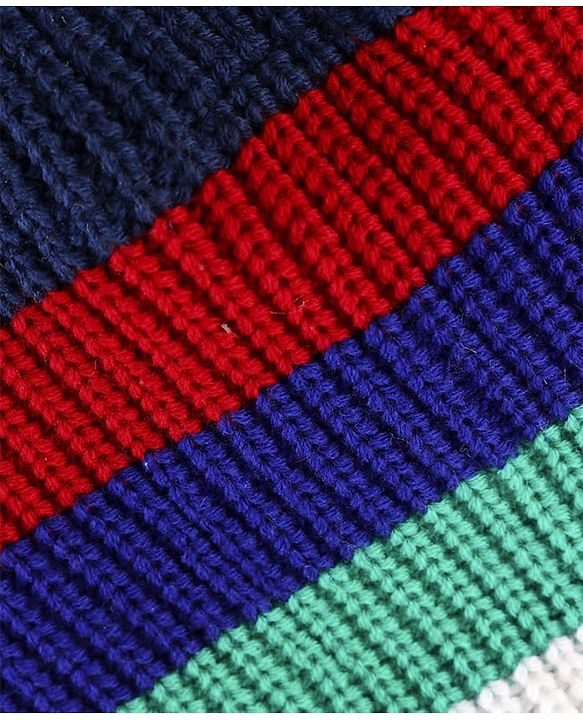 Pine Kids Knit Stripe Designed Winter Cap - Blue & Red