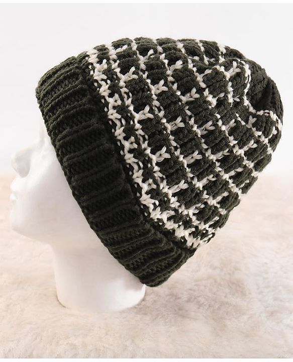 Pine Kids Knit Net Design Winter Cap - Dark Green