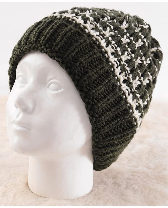 Pine Kids Knit Net Design Winter Cap - Dark Green