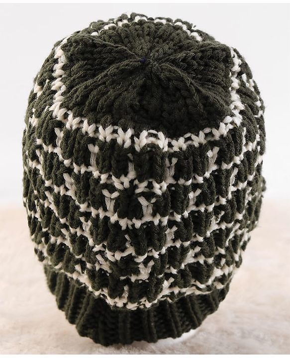 Pine Kids Knit Net Design Winter Cap - Dark Green