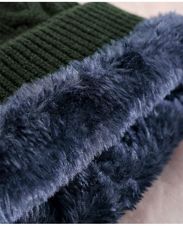 Pine Kids Woollen Knit Solid Beanie Cap & Muffler Set - Dark Green