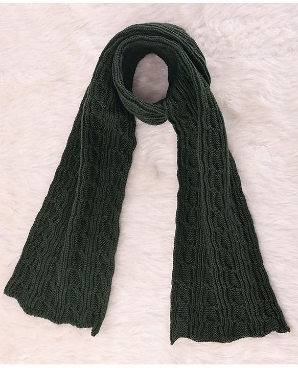 Pine Kids Woollen Knit Solid Beanie Cap & Muffler Set - Dark Green
