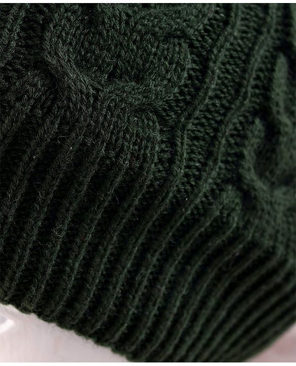 Pine Kids Woollen Knit Solid Beanie Cap & Muffler Set - Dark Green