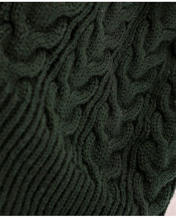 Pine Kids Woollen Knit Solid Beanie Cap & Muffler Set - Dark Green