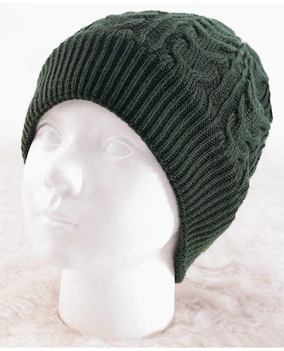 Pine Kids Woollen Knit Solid Beanie Cap & Muffler Set - Dark Green