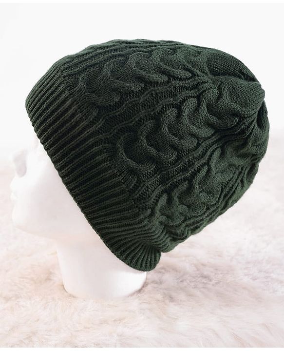 Pine Kids Woollen Knit Solid Beanie Cap & Muffler Set - Dark Green