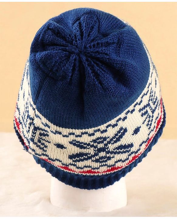 Pine Kids Woollen Cap Muffler & Mittens Sets with Aztec Design - Navy Blue & White