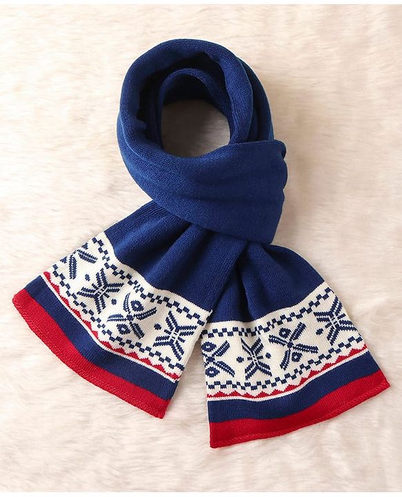 Pine Kids Woollen Cap Muffler & Mittens Sets with Aztec Design - Navy Blue & White