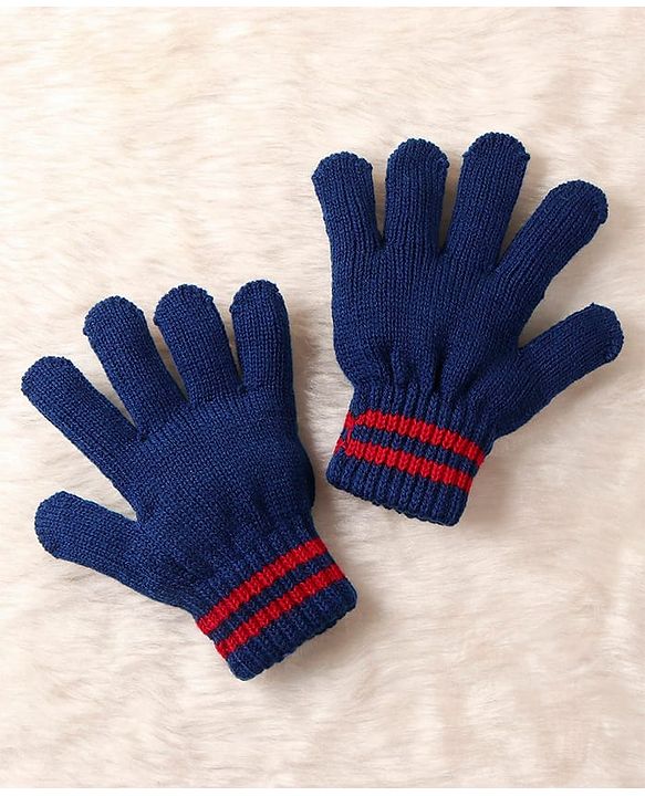 Pine Kids Woollen Cap Muffler & Mittens Sets with Aztec Design - Navy Blue & White