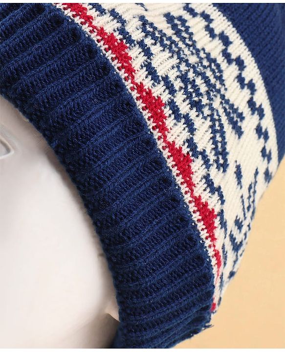 Pine Kids Woollen Cap Muffler & Mittens Sets with Aztec Design - Navy Blue & White