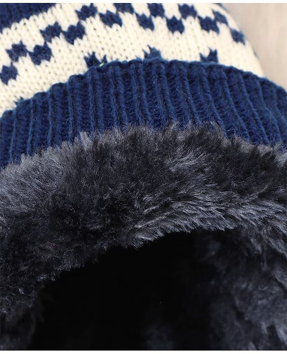 Pine Kids Woollen Cap Muffler & Mittens Sets with Aztec Design - Navy Blue & White