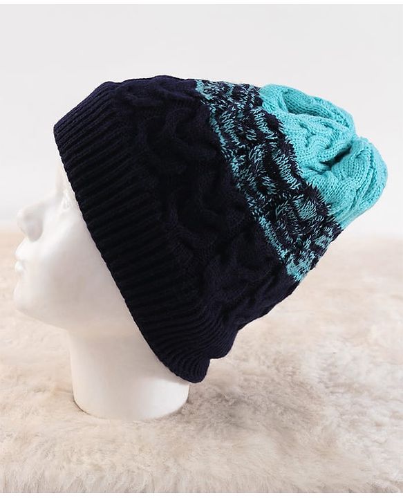 Pine Kids Knit Woollen Cap & Muffler Blue & Black - Diameter 13.5 cm