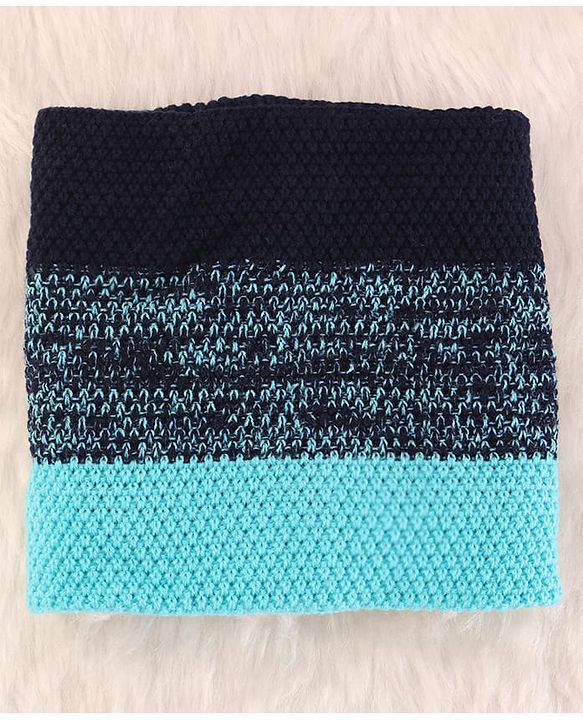 Pine Kids Knit Woollen Cap & Muffler Blue & Black - Diameter 13.5 cm