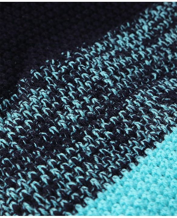 Pine Kids Knit Woollen Cap & Muffler Blue & Black - Diameter 13.5 cm