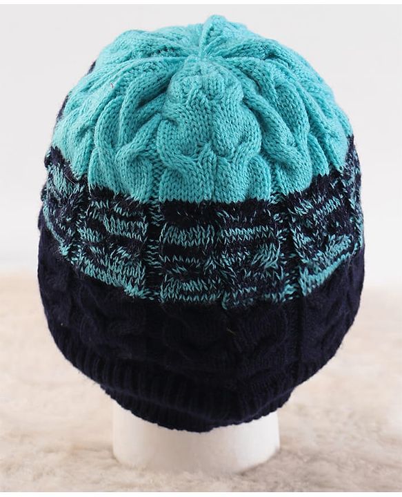 Pine Kids Knit Woollen Cap & Muffler Blue & Black - Diameter 13.5 cm