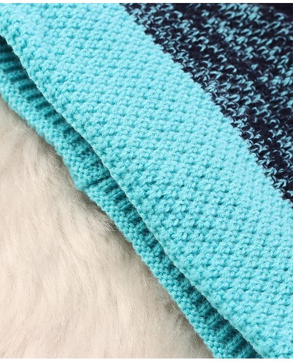 Pine Kids Knit Woollen Cap & Muffler Blue & Black - Diameter 13.5 cm