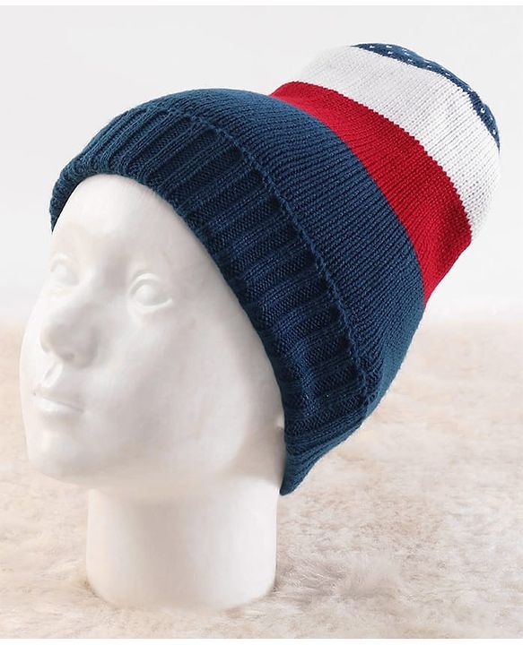 Pine Kids Knit Woollen Cap & Muffler with Colour Block Design Navy Blue & Red - Diameter 10 cm