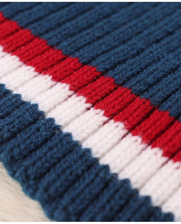 Pine Kids Knit Woollen Cap & Muffler with Colour Block Design Navy Blue & Red - Diameter 10 cm