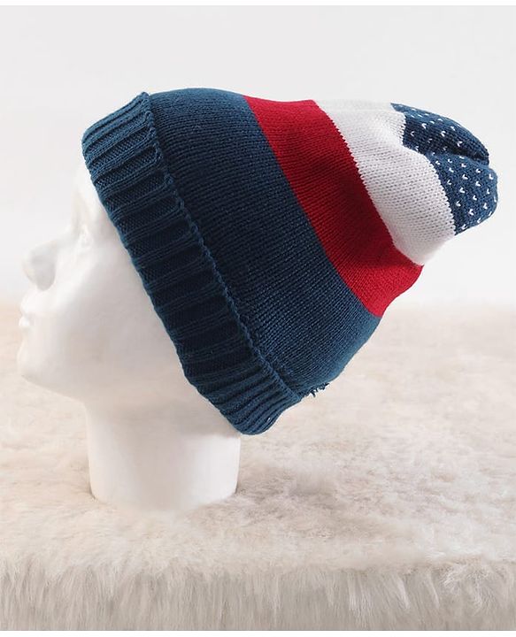 Pine Kids Knit Woollen Cap & Muffler with Colour Block Design Navy Blue & Red - Diameter 10 cm