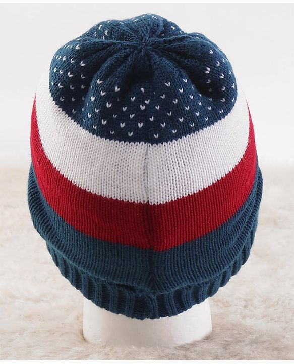 Pine Kids Knit Woollen Cap & Muffler with Colour Block Design Navy Blue & Red - Diameter 10 cm