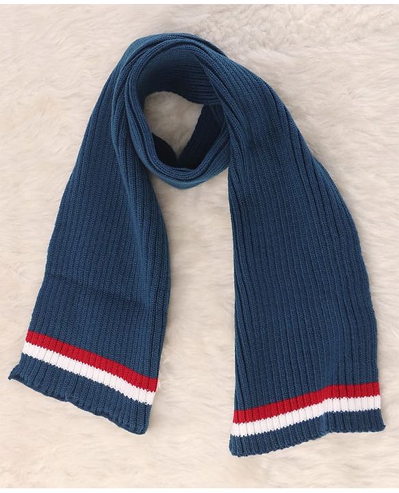 Pine Kids Knit Woollen Cap & Muffler with Colour Block Design Navy Blue & Red - Diameter 10 cm