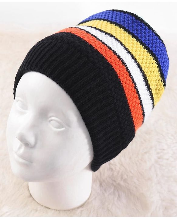 Pine Kids Knit Striped Designed Winter Cap - Black & Blue
