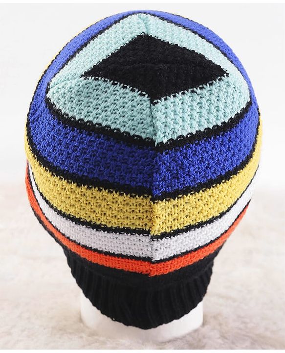 Pine Kids Knit Striped Designed Winter Cap - Black & Blue