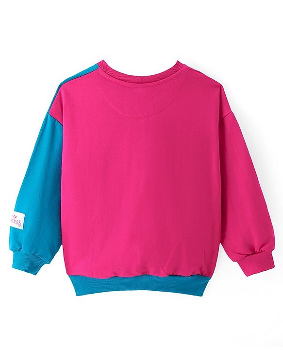 Pine Kids Disney Terry Knit Full Sleeves Sweatshirt With Cut & Sew Design & Disney Princesses Graphics - Purple & Navy Blue