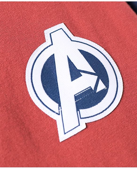 Pine Kids Marvel Terry Knit Full Sleeves Hooded Front Open Sweatjacket with Front & Back Avenger Graphics & Badge Detailing - Dark Red & Blue
