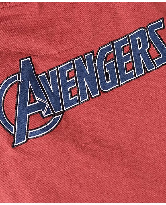 Pine Kids Marvel Terry Knit Full Sleeves Hooded Front Open Sweatjacket with Front & Back Avenger Graphics & Badge Detailing - Dark Red & Blue