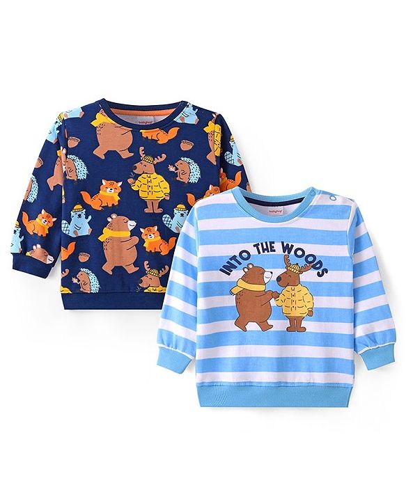 Babyhug Cotton Knit Full Sleeves T-Shirt Unicorn Graphic Print - Blue main image 1