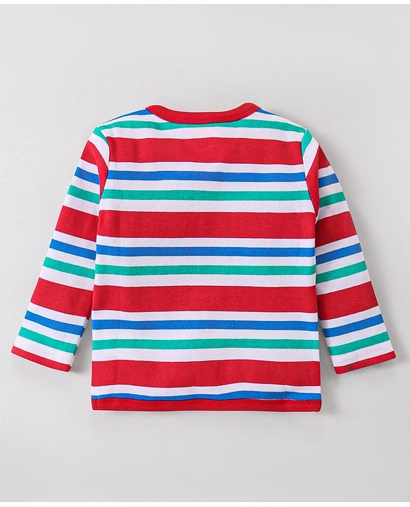 Babyhug 100% Cotton Full Sleeves Front Open Jhablas With Stripes & Bear Print Pack of 3 - Red & Blue