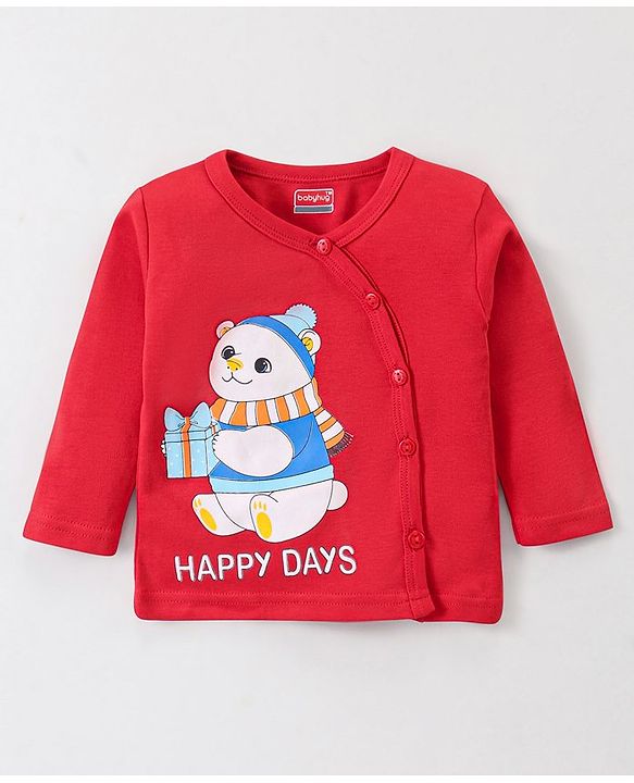 Babyhug 100% Cotton Full Sleeves Front Open Jhablas With Stripes & Bear Print Pack of 3 - Red & Blue