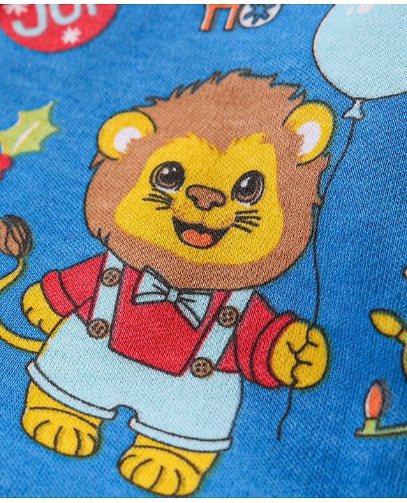 Babyhug 100% Cotton Full Sleeves Front Open Jhablas With Stripes & Bear Print Pack of 3 - Red & Blue
